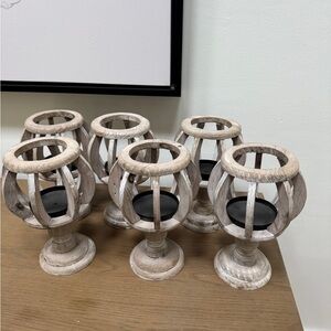 GrandinRoad Wood Globe Candle Holder Set of 6